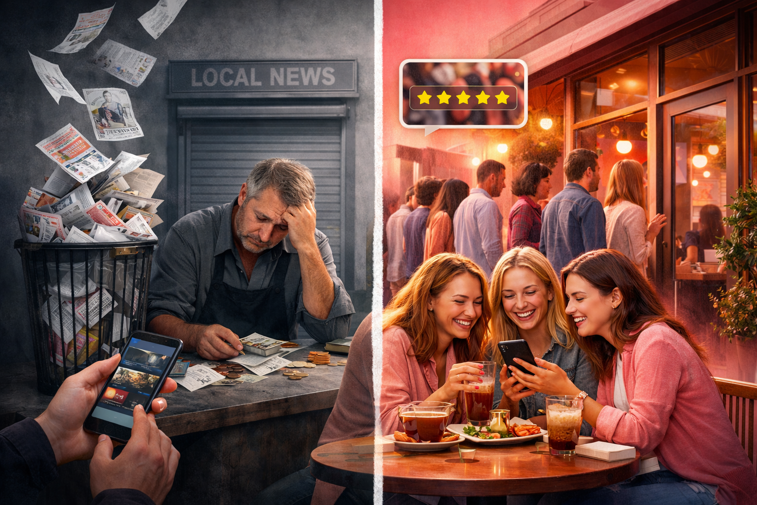 Crumpled flyers and receipts on a wooden table